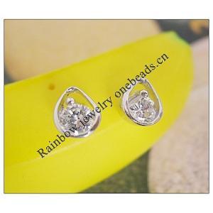 Sterling Silver Earrings platina plating with Zircon, 7.67x5.99mm, Sold by PC