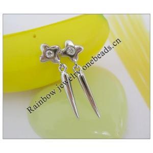 Sterling Silver Earrings platina plating with Zircon, 25.78x7.56mm, Sold by PC
