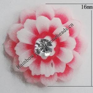 Resin Cabochons, No Hole Headwear & Costume Accessory, Flower with Acrylic Zircon 16mm, Sold by Bag