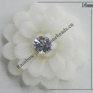 Resin Cabochons, No Hole Headwear & Costume Accessory, Flower with Acrylic Zircon 16mm, Sold by Bag