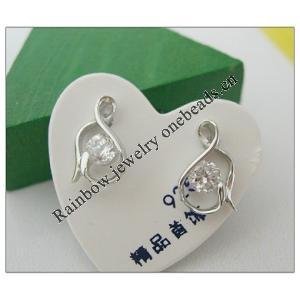 Sterling Silver Earrings platina plating with Zircon, 10.5x6mm, Sold by PC