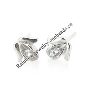 Sterling Silver Earrings platina plating with Zircon, 7x5.5mm, Sold by PC