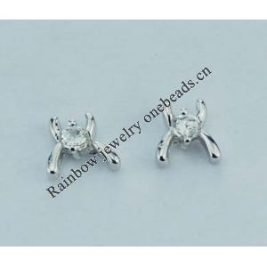 Sterling Silver Earrings platina plating with Zircon, 9.5x9mm, Sold by PC