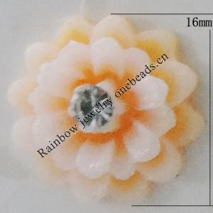 Resin Cabochons, No Hole Headwear & Costume Accessory, Flower with Acrylic Zircon 16mm, Sold by Bag