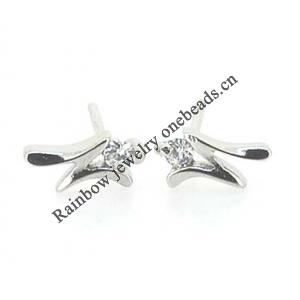 Sterling Silver Earrings platina plating with Zircon, 8.5x4.4mm, Sold by PC