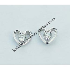 Sterling Silver Earrings platina plating with Zircon, 5x5mm, Sold by PC