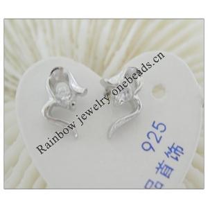 Sterling Silver Earrings platina plating with Zircon, 8x4mm, Sold by PC