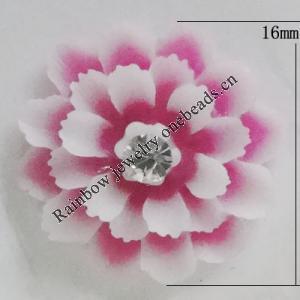 Resin Cabochons, No Hole Headwear & Costume Accessory, Flower with Acrylic Zircon 16mm, Sold by Bag