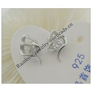 Sterling Silver Earrings platina plating with Zircon, 8x5mm, Sold by PC