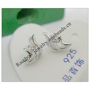 Sterling Silver Earrings platina plating with Zircon, 8x3.5mm, Sold by PC