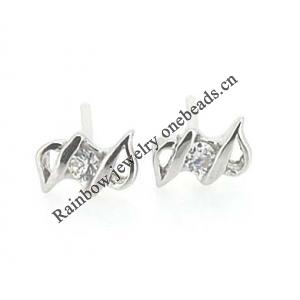 Sterling Silver Earrings platina plating with Zircon, 7.5x4.5mm, Sold by PC