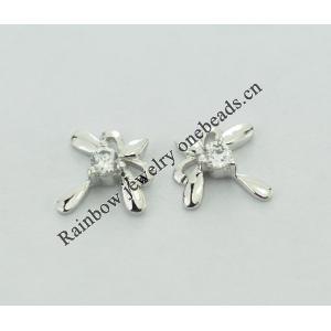 Sterling Silver Earrings platina plating with Zircon, 11x10mm, Sold by PC