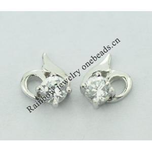 Sterling Silver Earrings platina plating with Zircon, 8x7mm, Sold by PC