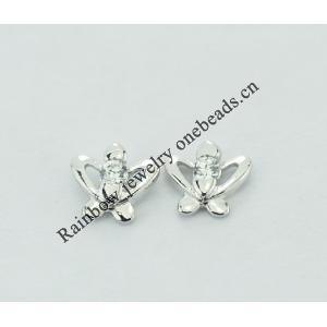 Sterling Silver Earrings platina plating with Zircon, 7x7mm, Sold by PC