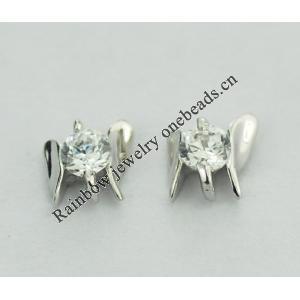 Sterling Silver Earrings platina plating with Zircon, 8x6mm, Sold by PC