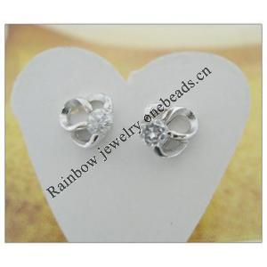 Sterling Silver Earrings platina plating with Zircon, 7x6.5mm, Sold by PC
