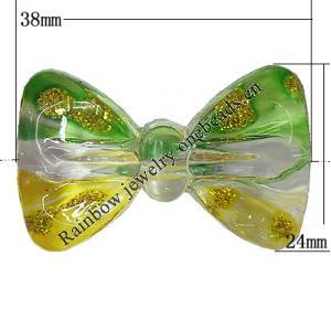 Inner Painted Acrylic Beads, Bowknot 38x24mm Hole:3mm, Sold by Bag