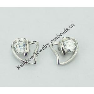 Sterling Silver Earrings platina plating with Zircon, 10x8mm, Sold by PC