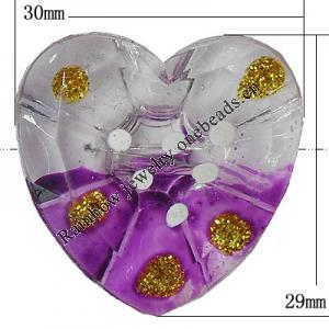 Inner Painted Acrylic Beads, Heart 30x29mmmm Hole:3mm, Sold by Bag