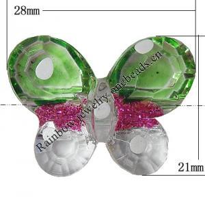 Inner Painted Acrylic Beads, Butterfly 28x21mm Hole:2.5mm, Sold by Bag