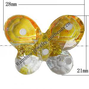 Inner Painted Acrylic Beads, Butterfly 28x21mm Hole:2.5mm, Sold by Bag