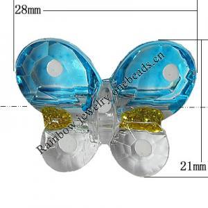 Inner Painted Acrylic Beads, Butterfly 28x21mm Hole:2.5mm, Sold by Bag