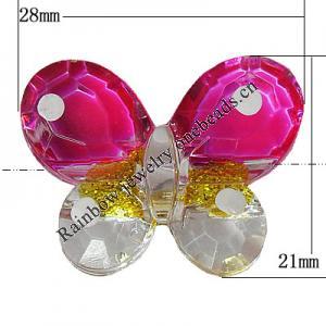 Inner Painted Acrylic Beads, Butterfly 28x21mm Hole:2.5mm, Sold by Bag