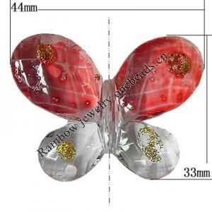 Inner Painted Acrylic Beads, Butterfly 44x33mm Hole:2mm, Sold by Bag