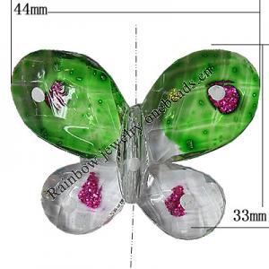 Inner Painted Acrylic Beads, Butterfly 44x33mm Hole:2mm, Sold by Bag