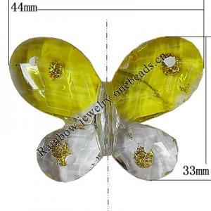 Inner Painted Acrylic Beads, Butterfly 44x33mm Hole:2mm, Sold by Bag