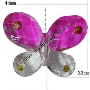 Inner Painted Acrylic Beads, Butterfly 44x33mm Hole:2mm, Sold by Bag