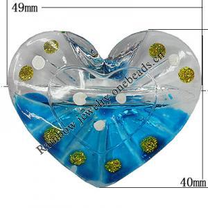 Inner Painted Acrylic Beads, Heart 49x40mm Hole:3.5mm, Sold by Bag