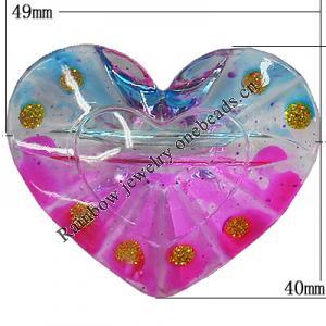 Inner Painted Acrylic Beads, Heart 49x40mm Hole:3.5mm, Sold by Bag