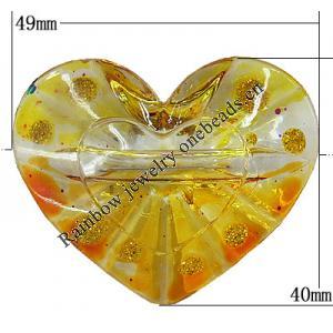 Inner Painted Acrylic Beads, Heart 49x40mm Hole:3.5mm, Sold by Bag