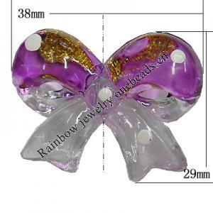 Inner Painted Acrylic Beads, Bowknot 38x29mm Hole:3mm, Sold by Bag