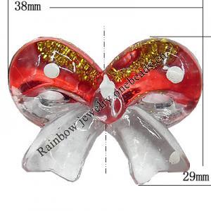 Inner Painted Acrylic Beads, Bowknot 38x29mm Hole:3mm, Sold by Bag