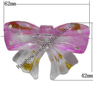 Inner Painted Acrylic Beads, Bowknot 62x42mm Hole:4mm, Sold by Bag