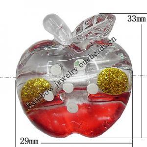 Inner Painted Acrylic Beads, Apple 33x29mm Hole:3mm, Sold by Bag