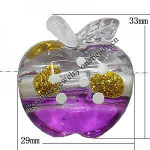 Inner Painted Acrylic Beads, Apple 33x29mm Hole:3mm, Sold by Bag