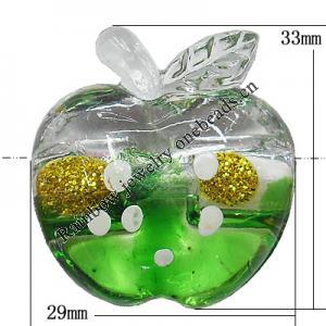 Inner Painted Acrylic Beads, Apple 33x29mm Hole:3mm, Sold by Bag