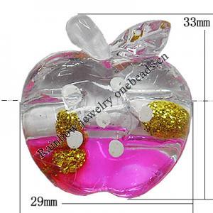 Inner Painted Acrylic Beads, Apple 33x29mm Hole:3mm, Sold by Bag