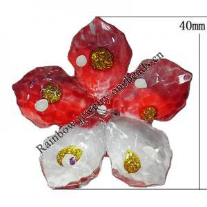 Inner Painted Acrylic Beads, Flower 40mm Hole:3mm, Sold by Bag