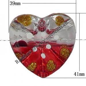 Inner Painted Acrylic Beads, Heart 41x39mm Hole:4mm, Sold by Bag