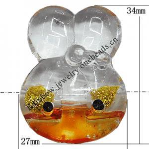 Inner Painted Acrylic Beads, Animal Head 34x27mm Hole:3mm, Sold by Bag