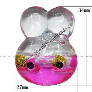 Inner Painted Acrylic Beads, Animal Head 34x27mm Hole:3mm, Sold by Bag
