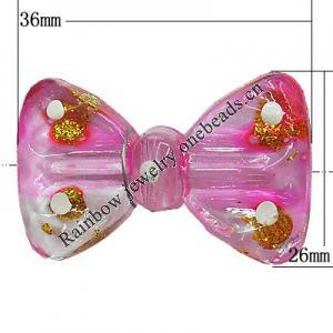 Inner Painted Acrylic Beads, Bowknot 36x23mm, Sold by Bag