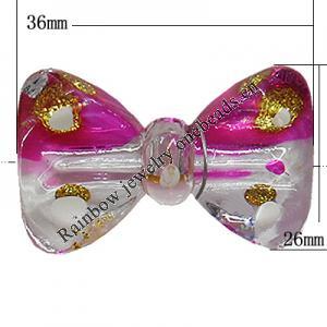 Inner Painted Acrylic Beads, Bowknot 36x23mm, Sold by Bag
