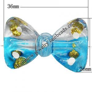 Inner Painted Acrylic Beads, Bowknot 36x23mm, Sold by Bag