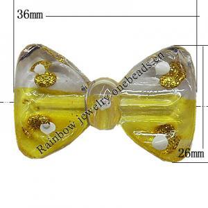 Inner Painted Acrylic Beads, Bowknot 36x23mm, Sold by Bag