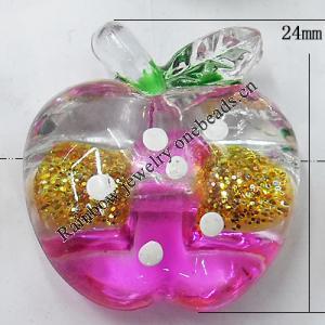 Inner Painted Acrylic Beads, Apple 24mm Hole:3mm, Sold by Bag